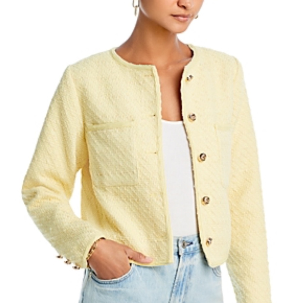 AQUA Womens Tweed Button-down Collarless Blazer